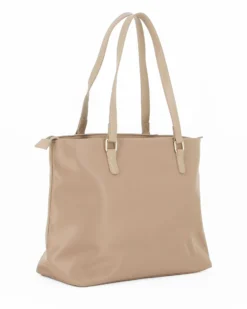 CORTINA POLO STYLE - Borsa shopping taupe con tasca frontale e tracolla removibile