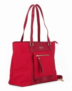 CORTINA POLO STYLE - Borsa shopping rubino con tasca frontale e tracolla removibile