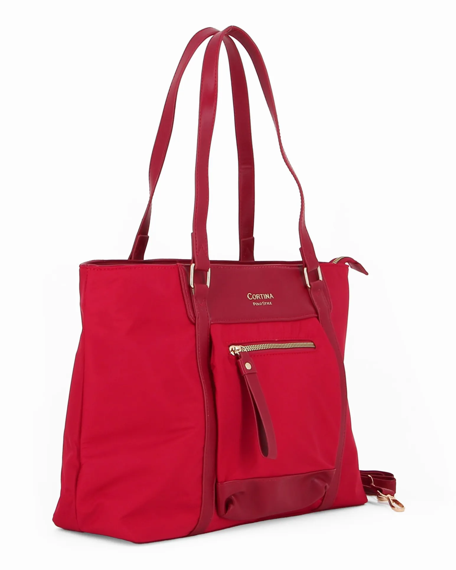 CORTINA POLO STYLE - Borsa shopping rubino con tasca frontale e tracolla removibile