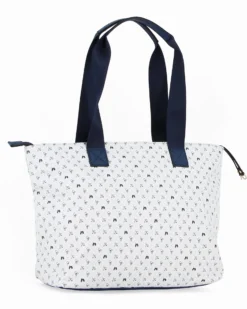 CORTINA POLO STYLE - Borsa shopping bianca e blu loggata con zip frontale