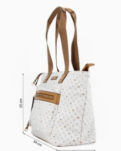 CORTINA POLO STYLE - Borsa shopping bianca e beige loggata con zip frontale