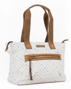 CORTINA POLO STYLE - Borsa shopping bianca e beige loggata con zip frontale