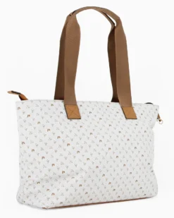 CORTINA POLO STYLE - Borsa shopping bianca e beige loggata con zip frontale