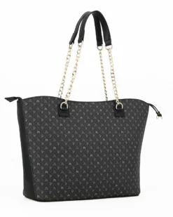 CORTINA POLO STYLE - Borsa shopping nera loggata con manici a catena