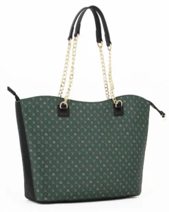 CORTINA POLO STYLE - Borsa shopping verde loggata con manici a catena