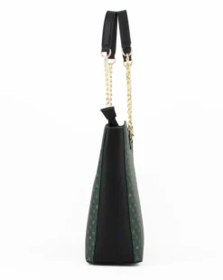 CORTINA POLO STYLE - Borsa shopping verde loggata con manici a catena