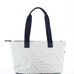 CORTINA POLO STYLE - Borsa shopping bianca loggata con zip frontale orizzontale
