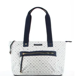 CORTINA POLO STYLE - Borsa shopping bianca loggata con zip frontale orizzontale
