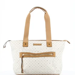 CORTINA POLO STYLE - Borsa shopping beige loggata con zip frontale orizzontale
