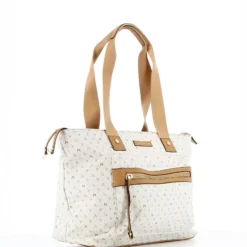 CORTINA POLO STYLE - Borsa shopping beige loggata con zip frontale orizzontale