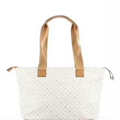 CORTINA POLO STYLE - Borsa shopping beige loggata con zip frontale orizzontale