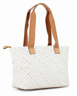 CORTINA POLO STYLE - Borsa shopping beige loggata con doppia tasca frontale