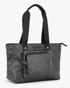 CORTINA POLO STYLE - Borsa shopping nera loggata con doppia tasca frontale