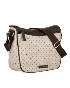 CORTINA POLO STYLE - Borsa taupe loggata con tasca frontale e tracolla regolabile
