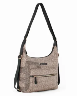 CORTINA POLO STYLE - Borsa/zaino taupe con tasca frontale e stampa logo
