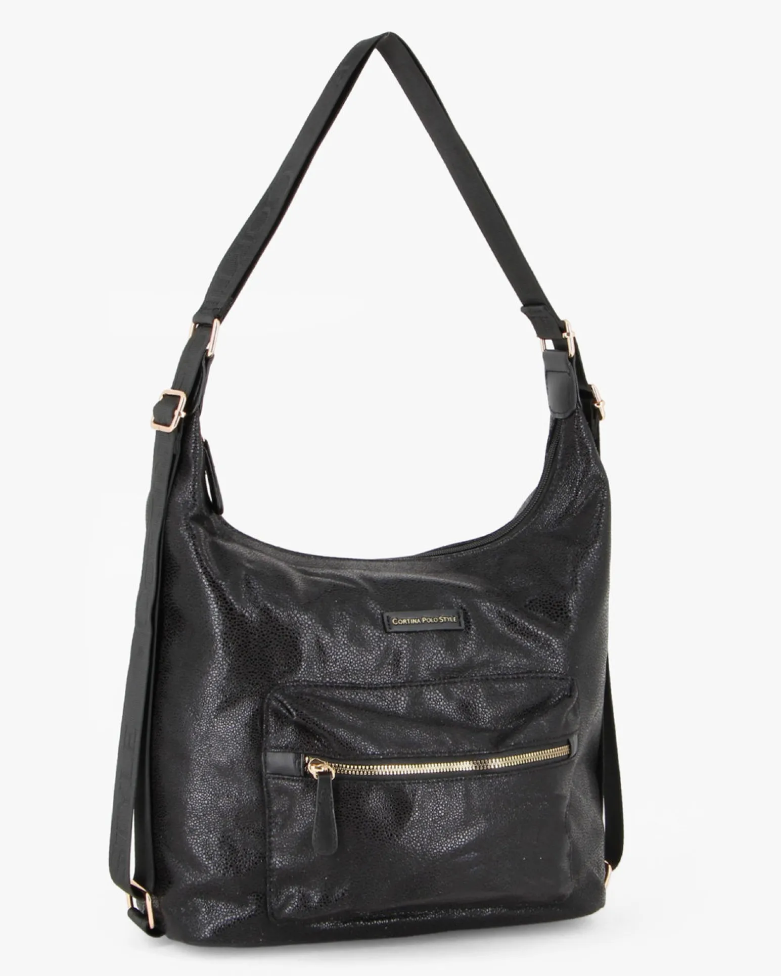 CORTINA POLO STYLE - Borsa/zaino nera con tasca frontale e stampa logo