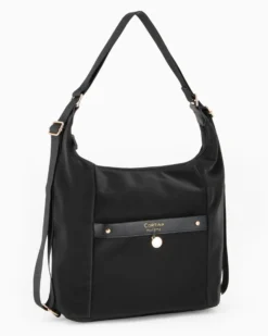 CORTINA POLO STYLE - Borsa/Zaino nera con tasca frontale e dettaglio logo pendente