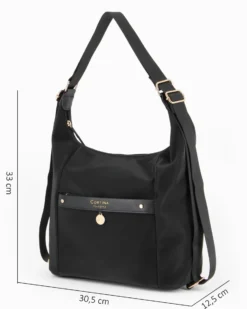 CORTINA POLO STYLE - Borsa/Zaino nera con tasca frontale e dettaglio logo pendente