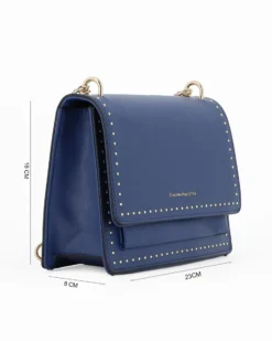 CORTINA POLO STYLE - Tracolla blu con patta e tasca frontale, dettaglio rivetti