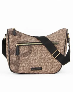 CORTINA POLO STYLE - Tracolla mezzaluna taupe con zip frontale orizzontale e stampa logo