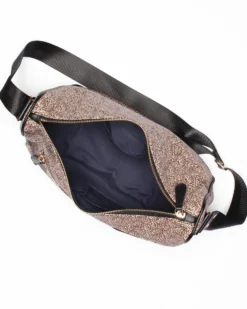 CORTINA POLO STYLE - Tracolla mezzaluna taupe con zip frontale orizzontale e stampa logo