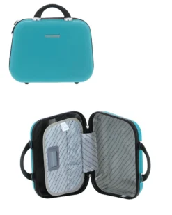 COVERI COLLECTION - TROLLEY ABS TURCHESE CON QUATTRO RUOTE DOPPIE E RIGHE ORIZZONTALI
