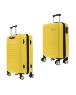 COVERI COLLECTION - TROLLEY ABS GIALLO CON QUATTRO RUOTE DOPPIE E RIGHE ORIZZONTALI