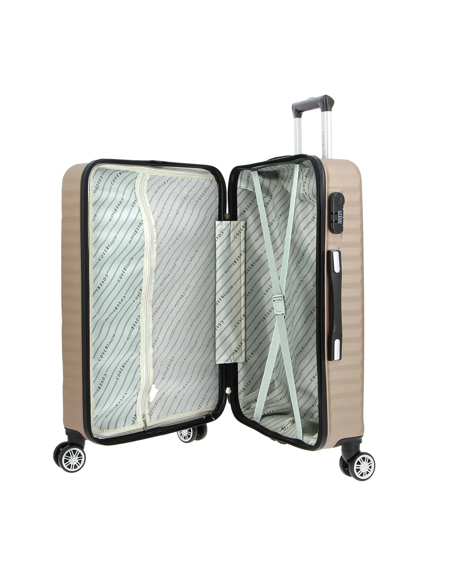 COVERI COLLECTION - TROLLEY ABS CHAMPAGNE CON QUATTRO RUOTE DOPPIE E RIGHE ORIZZONTALI