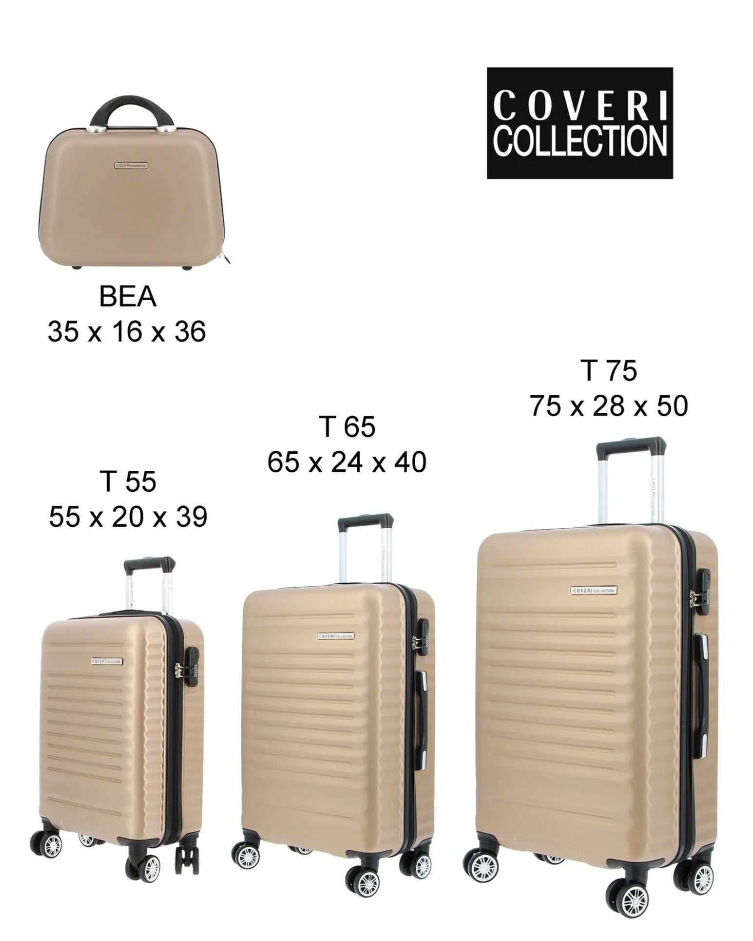 COVERI COLLECTION - TROLLEY ABS CHAMPAGNE CON QUATTRO RUOTE DOPPIE E RIGHE ORIZZONTALI