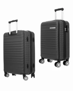 COVERI COLLECTION - TROLLEY ABS GRIGIO CON QUATTRO RUOTE DOPPIE E RIGHE ORIZZONTALI