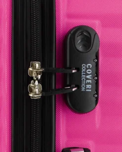 COVERI COLLECTION - TROLLEY ABS FUXIA CON QUATTRO RUOTE DOPPIE E RIGHE ORIZZONTALI