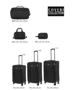 COVERI COLLECTION - Trolley in tessuto nero con 4 ruote doppie ed espansione