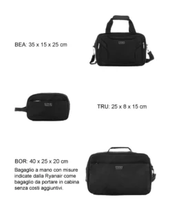 COVERI COLLECTION - Trolley in tessuto nero con 4 ruote doppie ed espansione