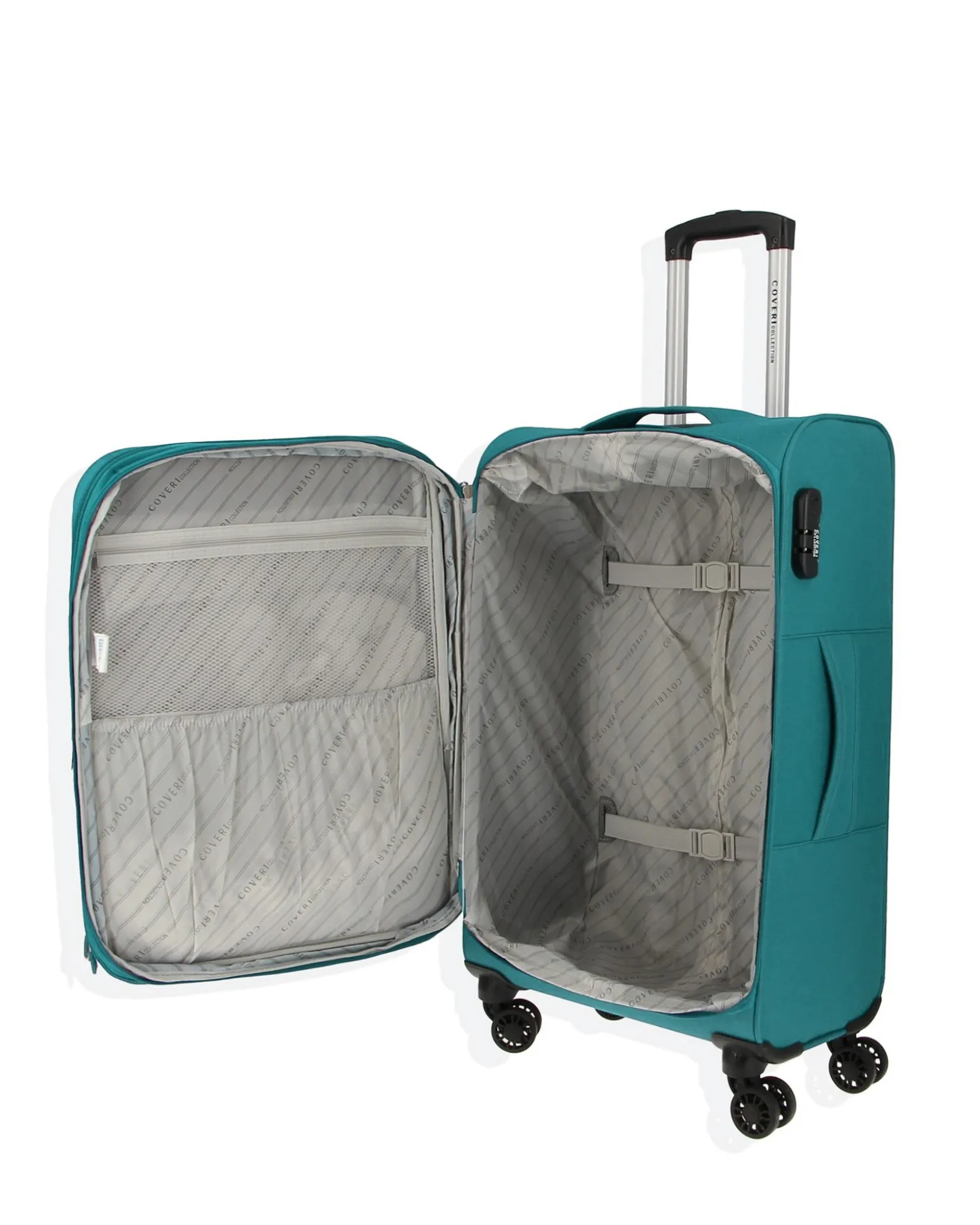 COVERI COLLECTION - TROLLEY TURCHESE IN TESSUTO ESPANDIBILE CON DOPPIA TASCA FRONTALE
