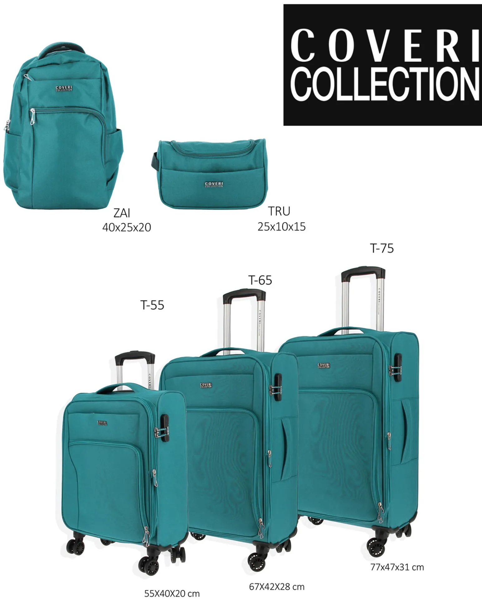 COVERI COLLECTION - TROLLEY TURCHESE IN TESSUTO ESPANDIBILE CON DOPPIA TASCA FRONTALE