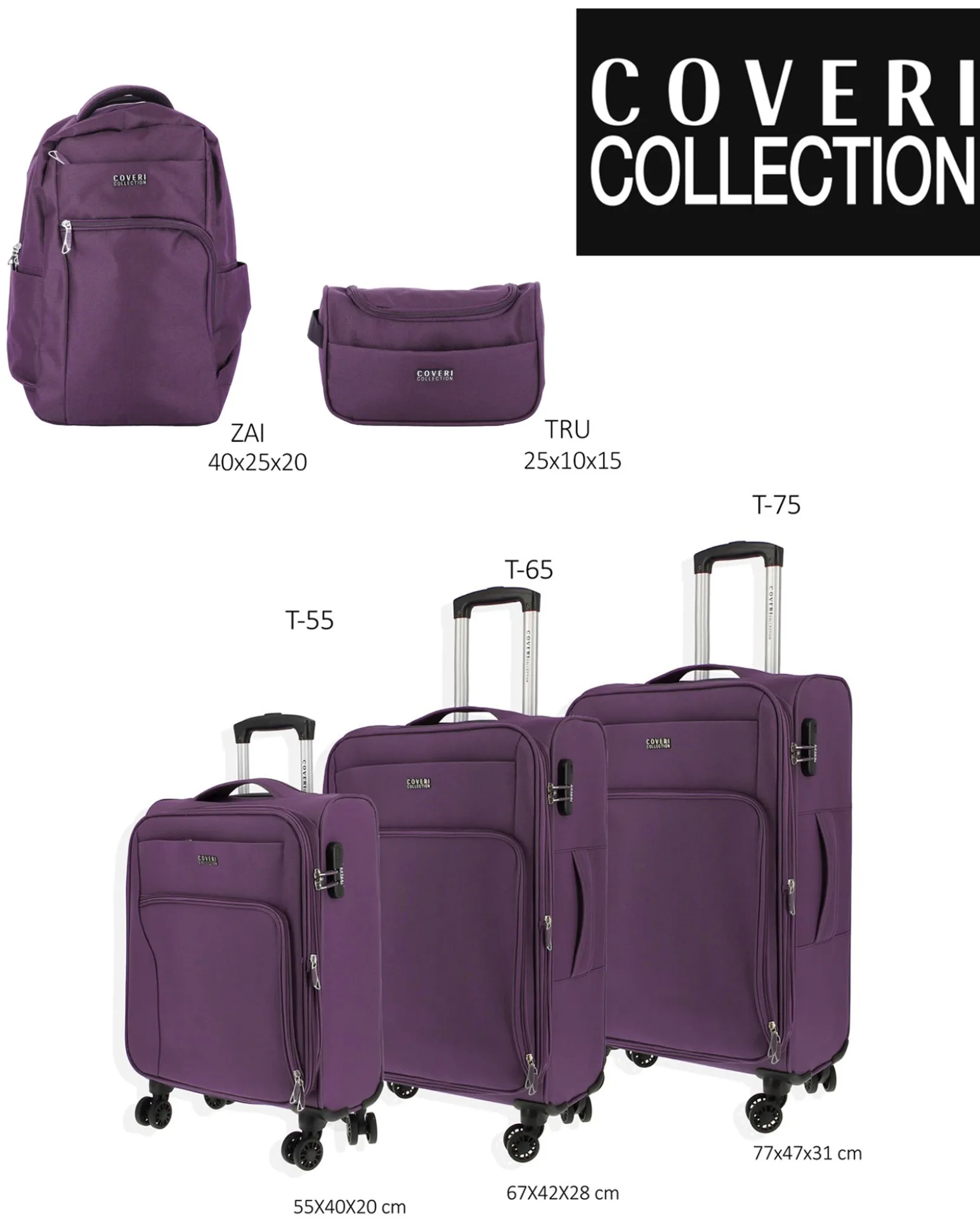COVERI COLLECTION - TROLLEY VIOLA IN TESSUTO ESPANDIBILE CON DOPPIA TASCA FRONTALE