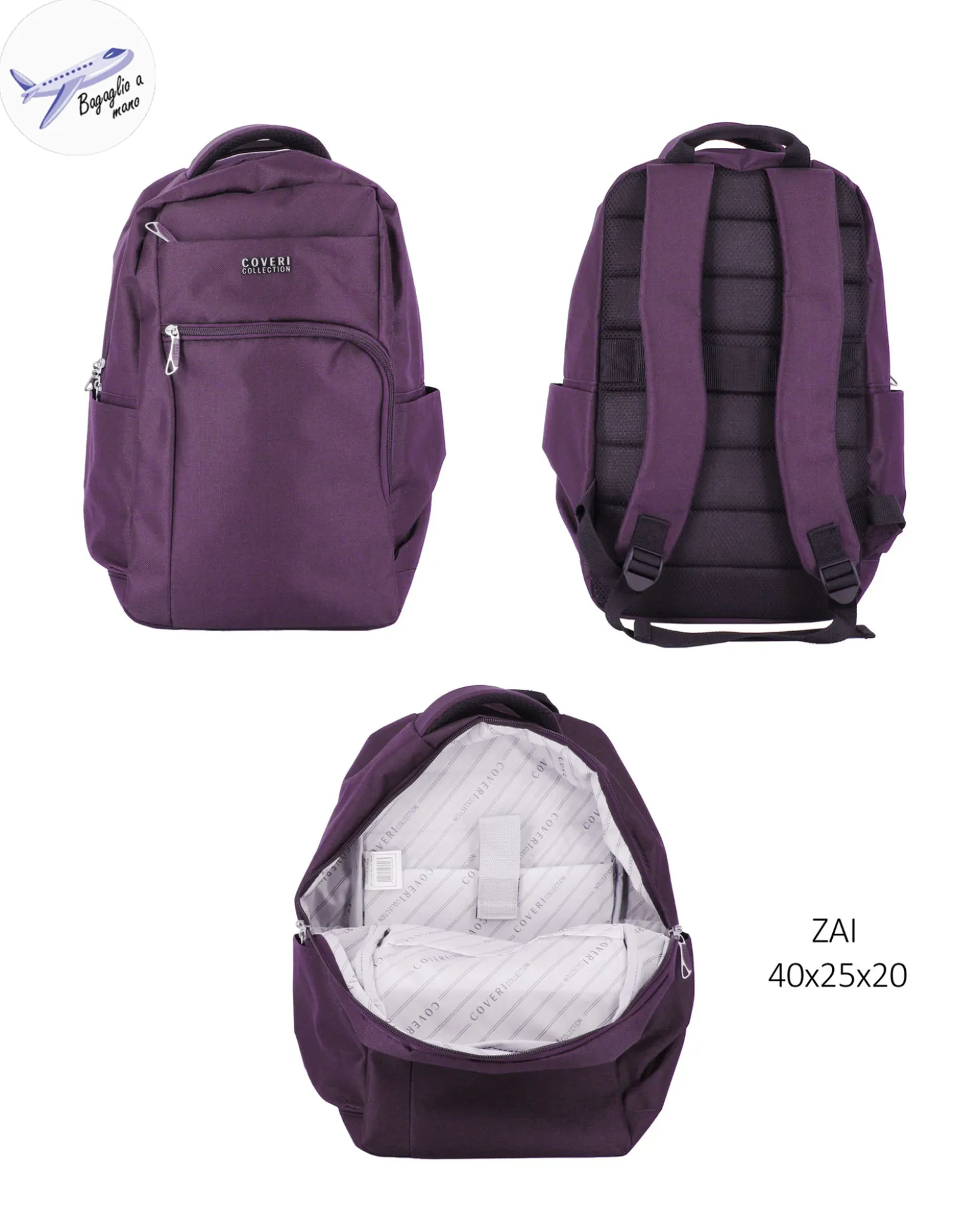 COVERI COLLECTION - TROLLEY VIOLA IN TESSUTO ESPANDIBILE CON DOPPIA TASCA FRONTALE