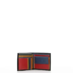 COVERI – Portafoglio nero in vera pelle con interno multicolore, ribaltina e scomparto porta spicci