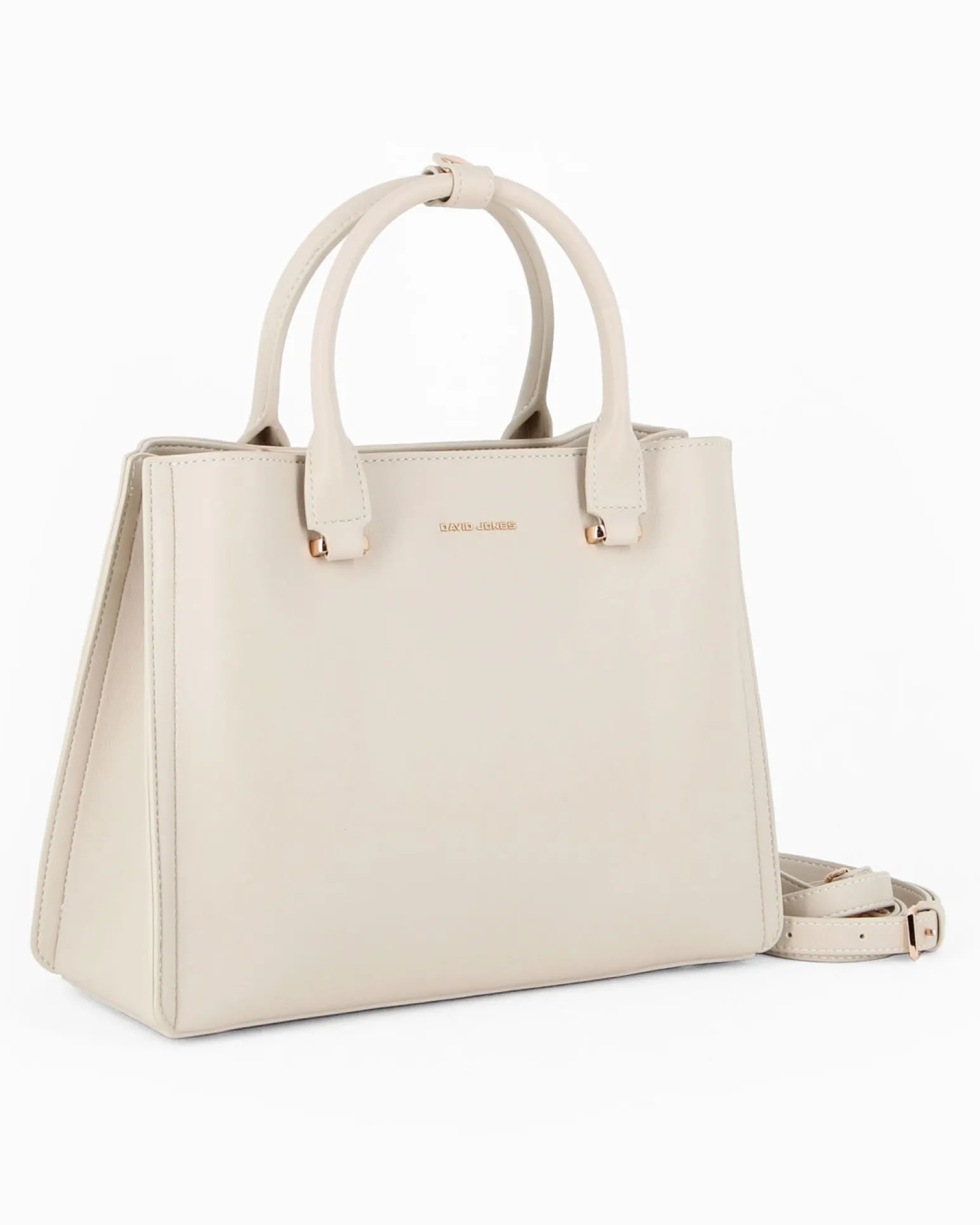 DAVID JONES - Borsa a due manici crema con tre scomparti principali e tracolla removibile