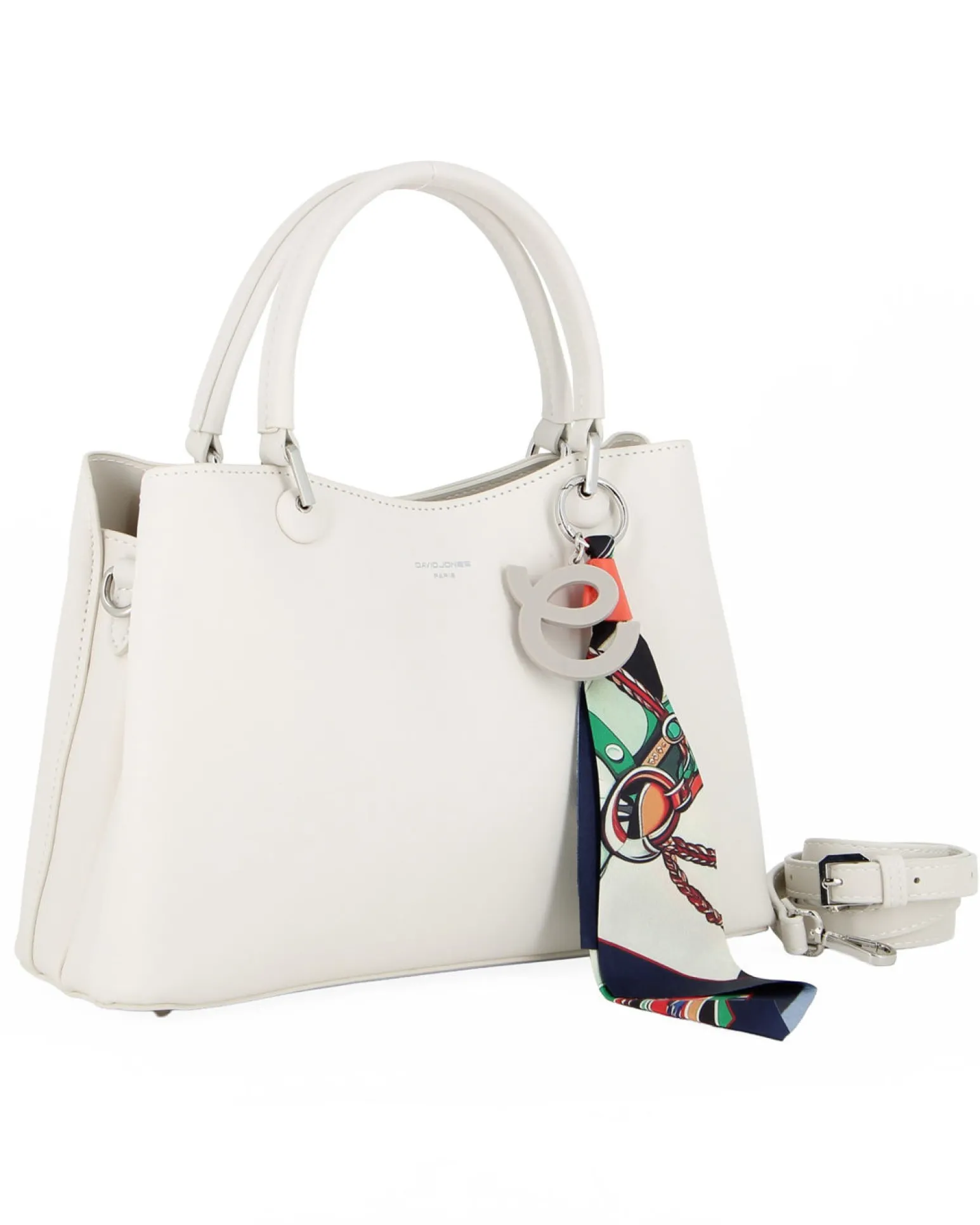 DAVID JONES - BORSA BIANCA A MANO DUE MANICI TRE SCOMPARTI E FOULARD