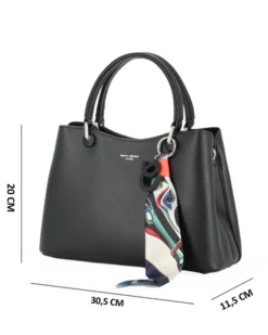 DAVID JONES - BORSA NERA A MANO DUE MANICI TRE SCOMPARTI E FOULARD