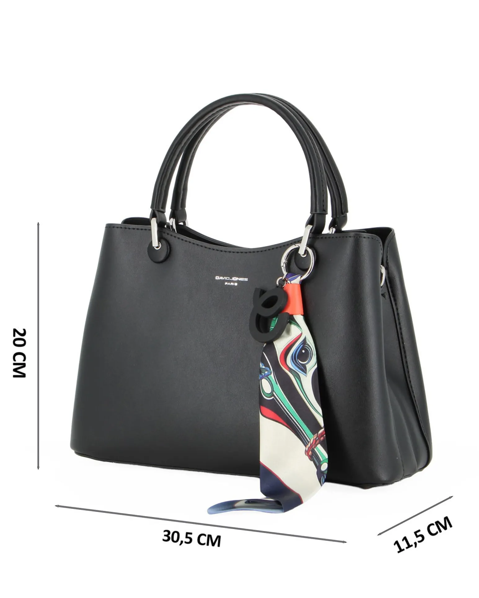 DAVID JONES - BORSA NERA A MANO DUE MANICI TRE SCOMPARTI E FOULARD