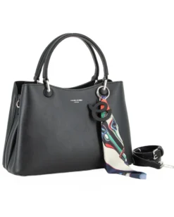 DAVID JONES - BORSA NERA A MANO DUE MANICI TRE SCOMPARTI E FOULARD