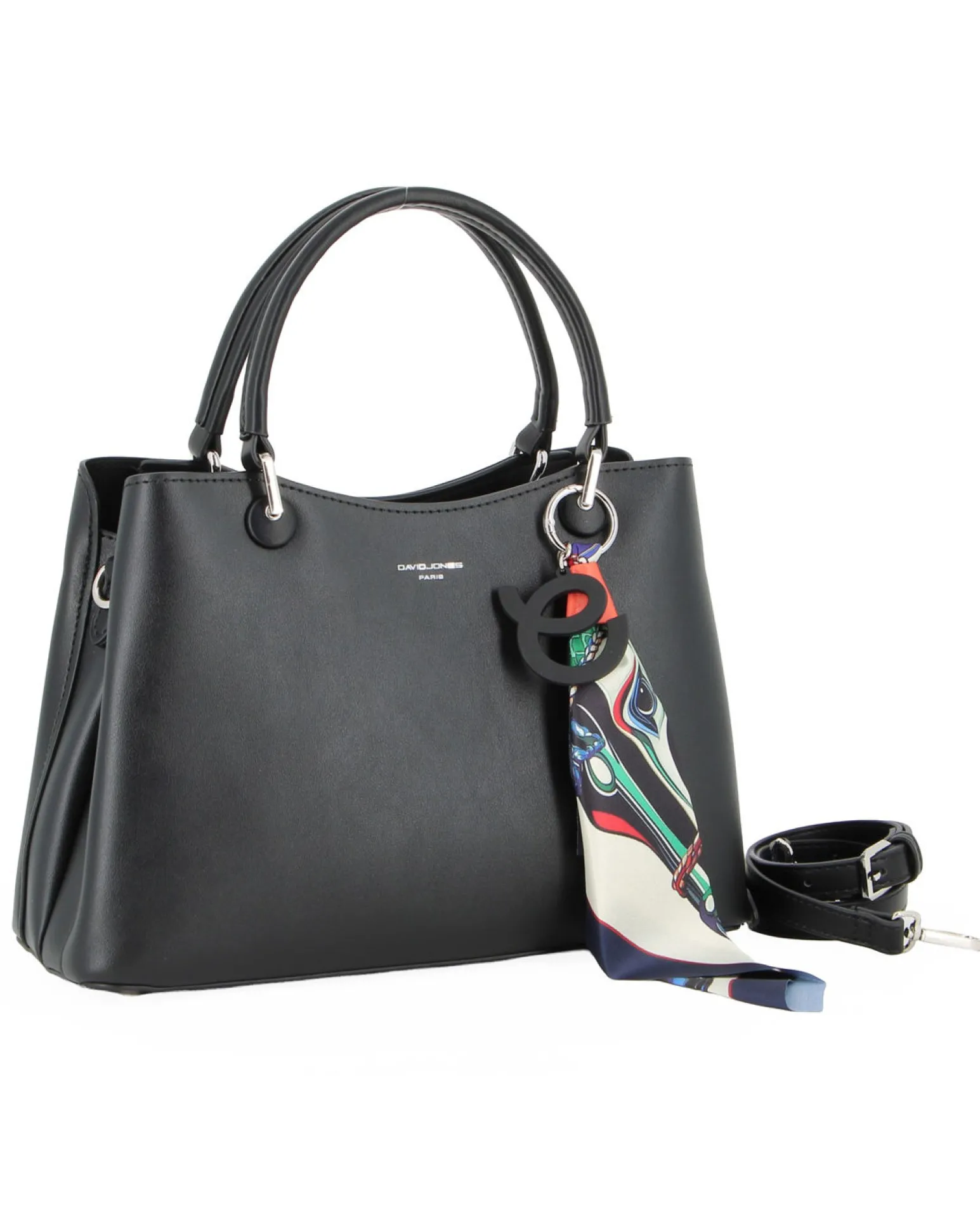 DAVID JONES - BORSA NERA A MANO DUE MANICI TRE SCOMPARTI E FOULARD