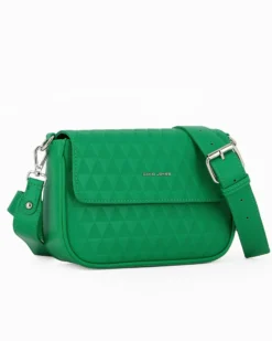 DAVID JONES - Tracolla verde fantasia triangoli con patta e tasca posteriore