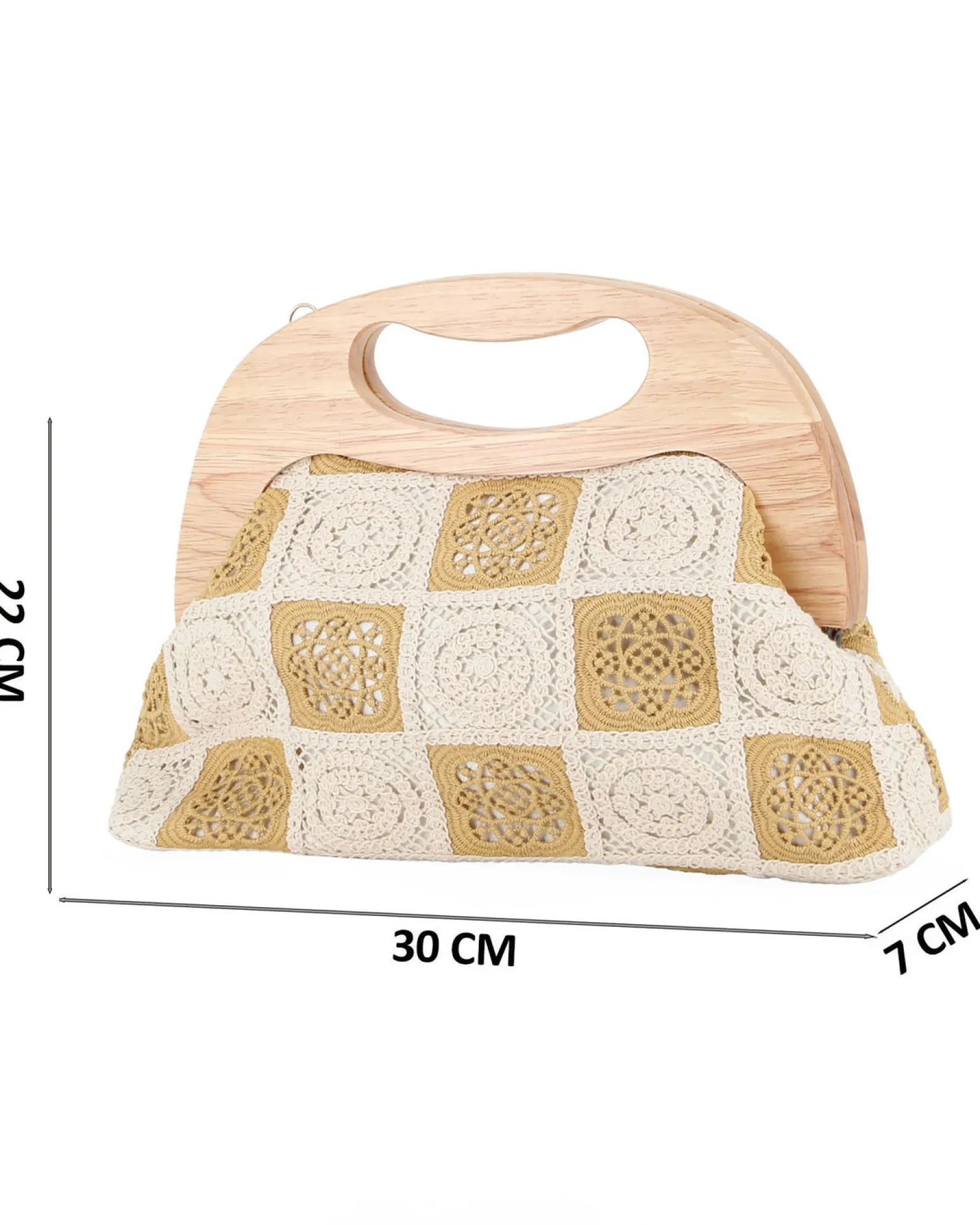 DIVAS - Borsa a mano ricamata beige e panna con manico in legno