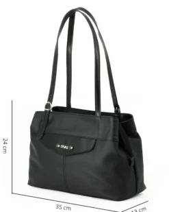 DIVAS - Borsa a spalla nera in VERA PELLE con manici regolabili, MADE IN ITALY