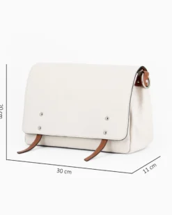 DIVAS - Borsa beige VERA PELLE con patta e tracolla nastro -MADE IN ITALY