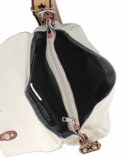 DIVAS - Borsa beige VERA PELLE con patta e tracolla nastro -MADE IN ITALY
