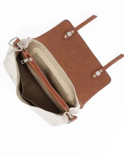 DIVAS - Borsa beige VERA PELLE con patta e tracolla nastro -MADE IN ITALY
